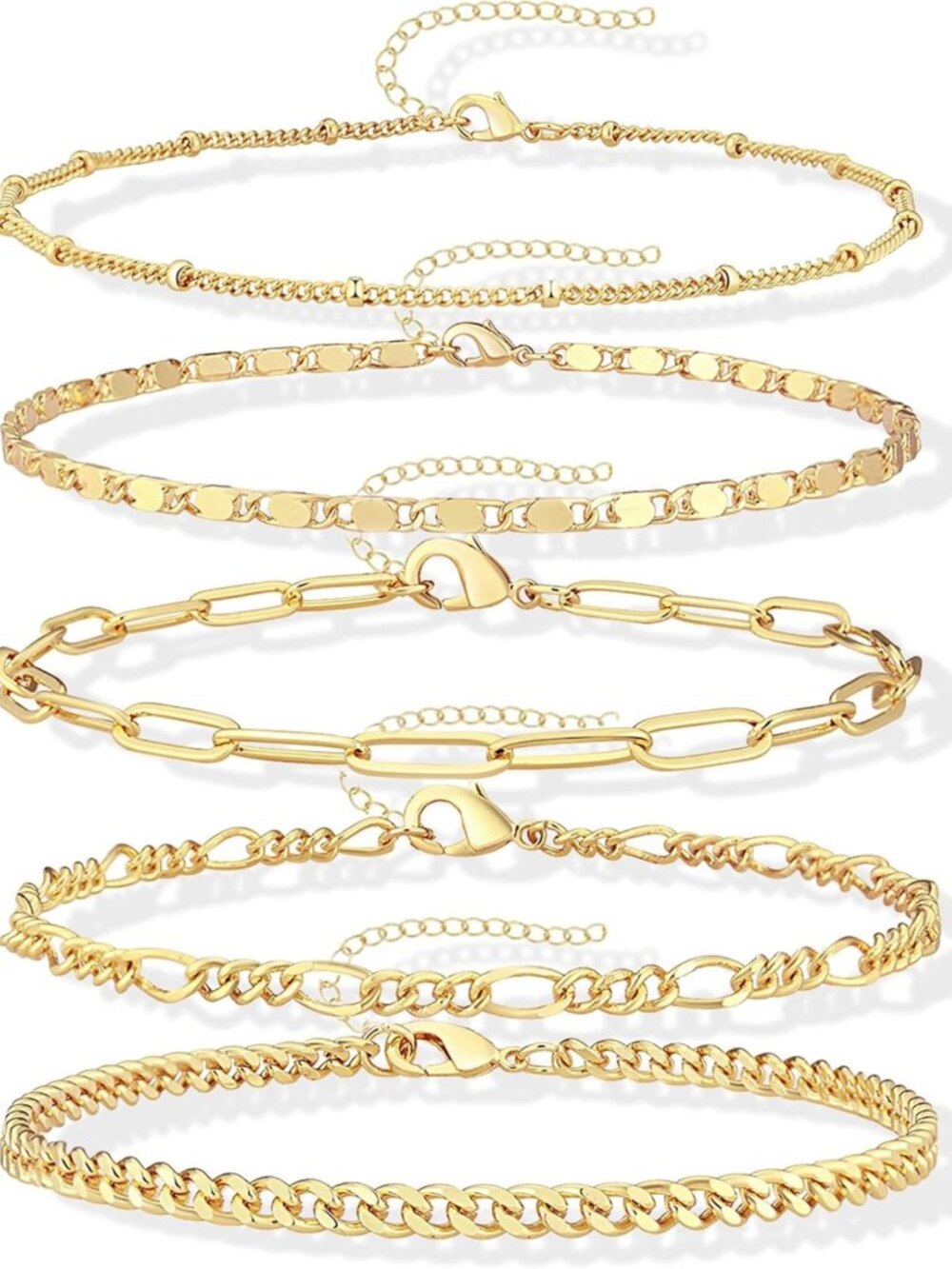 Trendy Gold Bracelet Set for Women - Non-Tarnish, Stackable Paperclip & Cuban